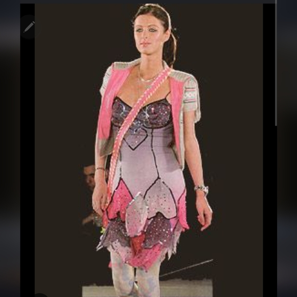 HEATHERETTE Dress Sequin Heart Mini Tinkerbell Runway Vintage Y2k Paris Hilton - Picture 5 of 14